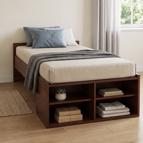 Cama 1 Plaza Platinum 952 0&period;90m Con Espacio De Guardado Cedro