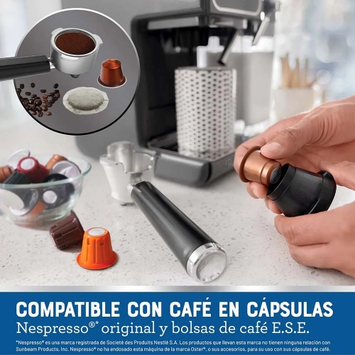 Imagen Cafetera Expreso Oster Bvstem6801 19 Bar Para C&aacute;psulas Negra