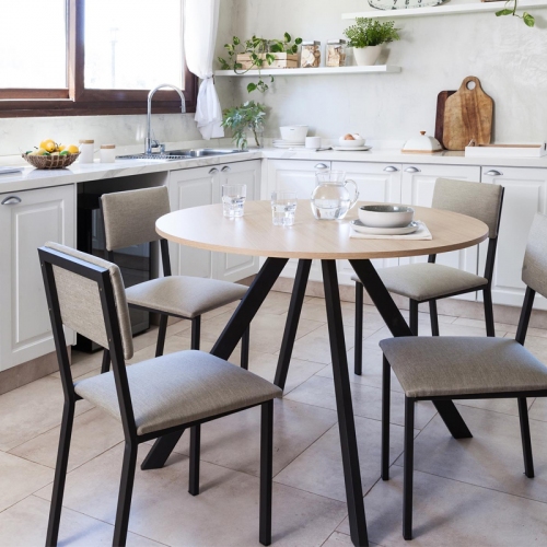Mesa De Comedor Sil-car Nilo 110x110 Roble Caño 60x30 Negro Mate