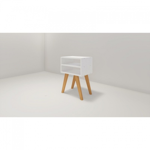 Mesa De Luz Inmacol 128 Escandinava Sin Cajón Blanco Y Miel