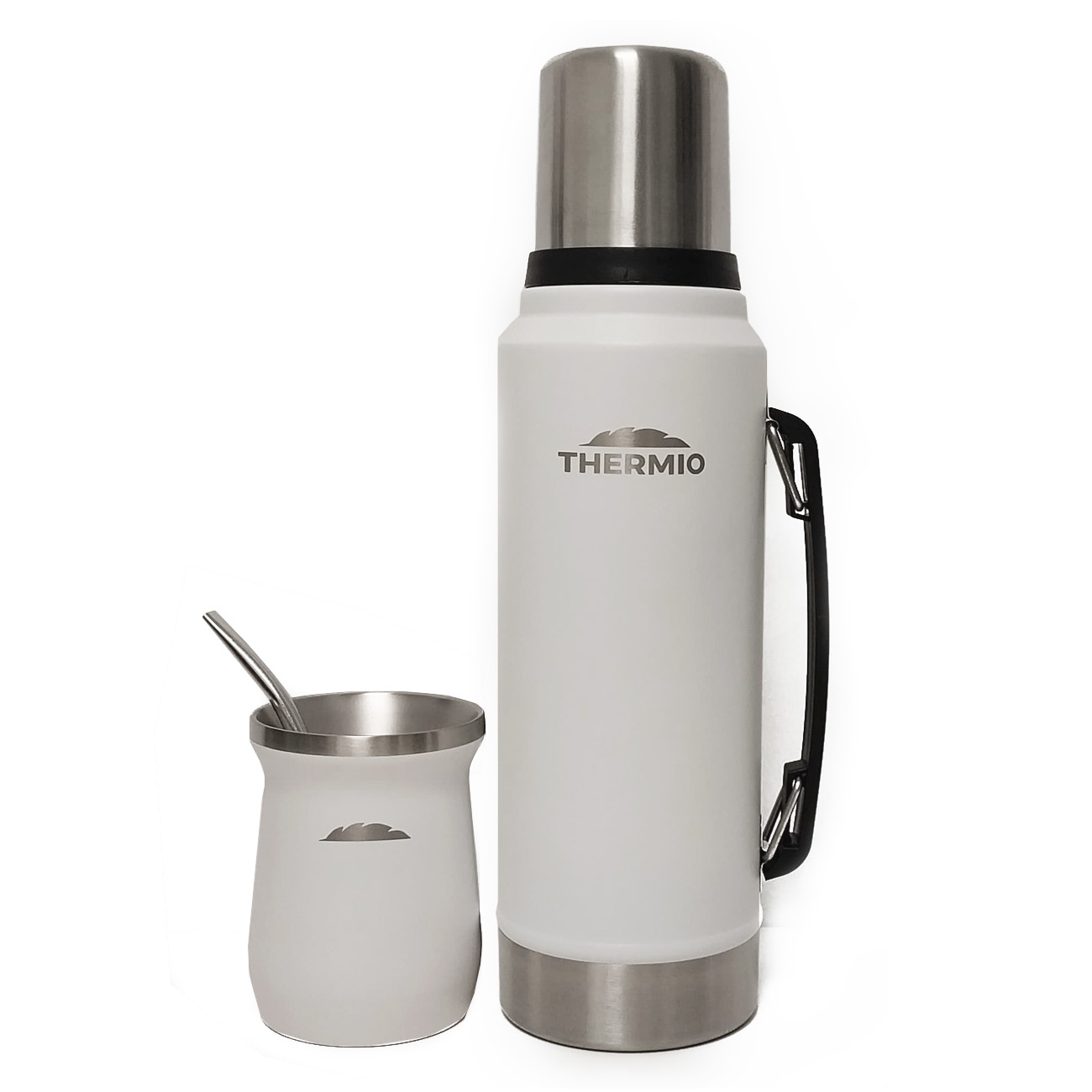 Imagen Combo Termo Thermio Classic 1l + Mate Y Bombilla Acero Blanco