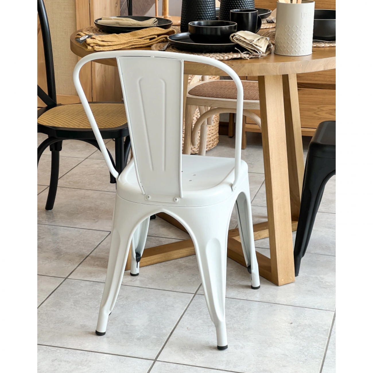 Imagen Silla De Comedor Tolix Diseño Retro Metálica Blanco Mate