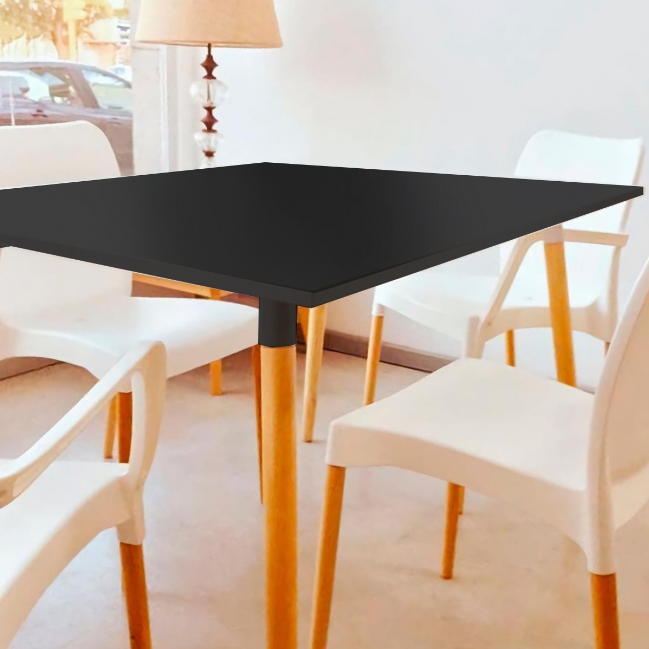 Imagen Mesa De Comedor Sit Mobili Kaunas 1.20m Pvc Negra Patas Madera