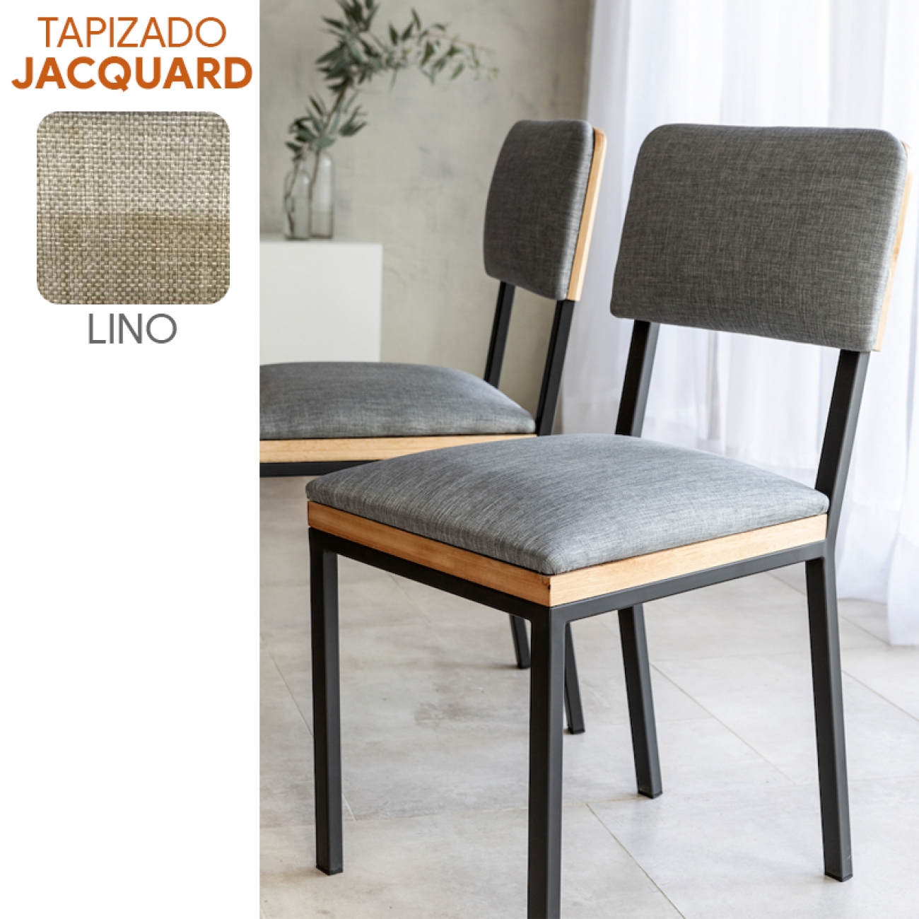 Imagen Silla Comedor Sil-car Tinca Jacq Lino Caño 30x20 Negro Mate