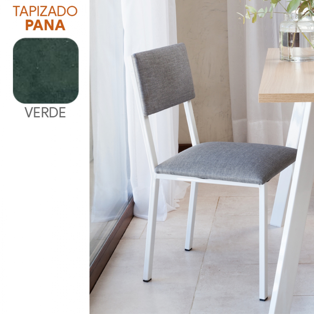 Imagen Silla Comedor Sil-car Nilo Pana Verde Caño 30x20 Blanco Brill