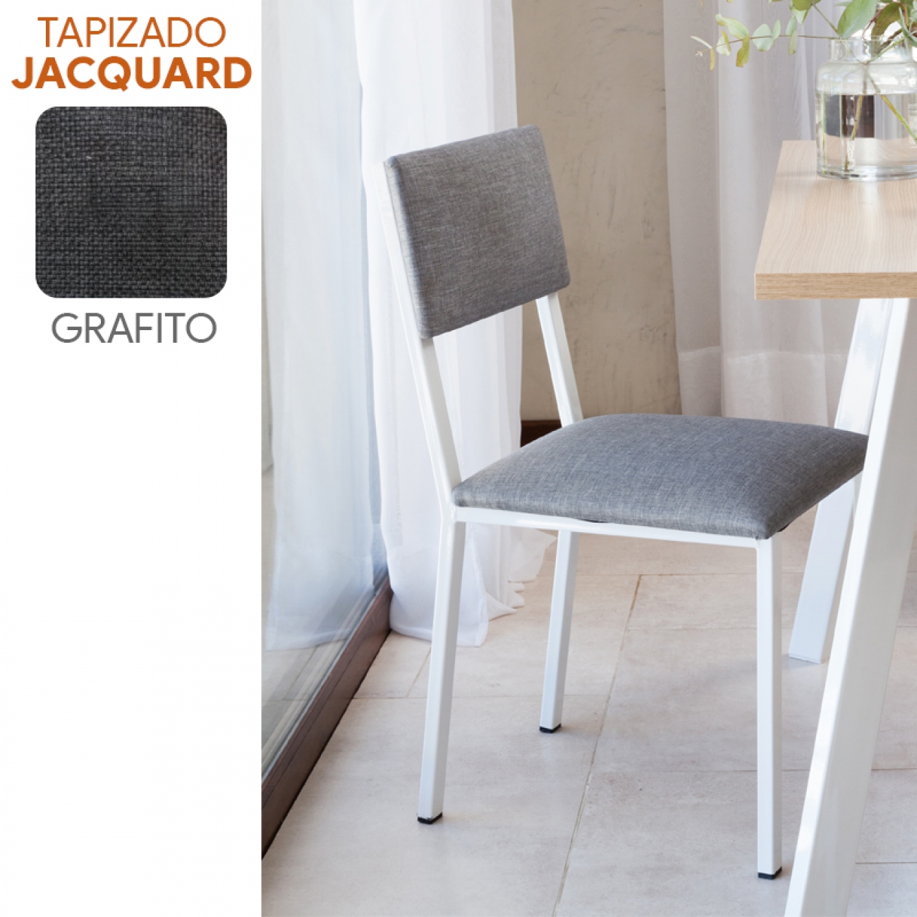 Imagen Silla Comedor Sil-car Nilo Jacq Grafito Caño 30x20 Blanco Brill