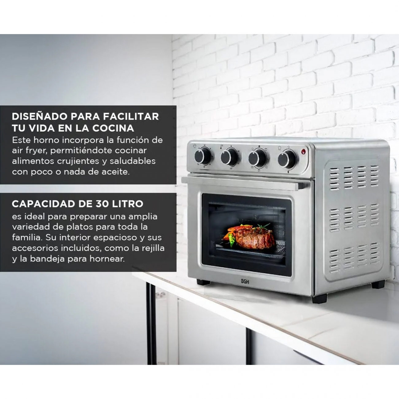 Imagen Horno Eléctrico Y Freidora De Aire Bgh Bhe30fx24t 30l Inox