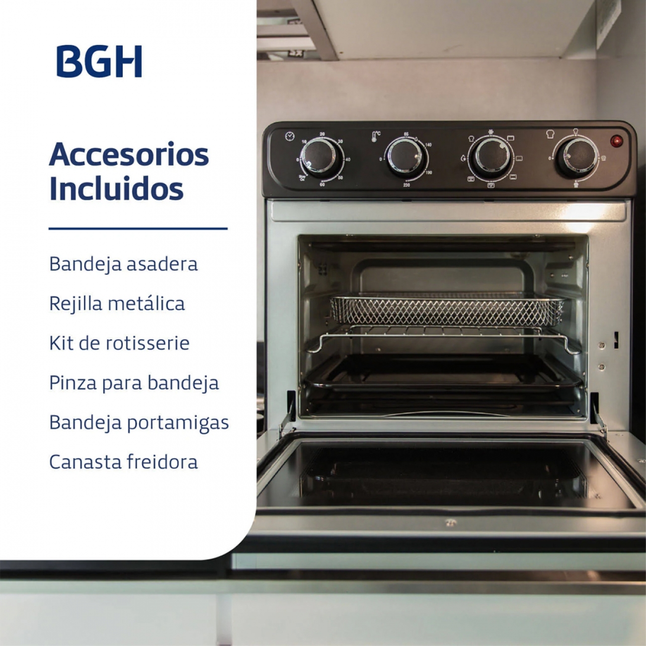 Imagen Horno Eléctrico Y Freidora De Aire Bgh Bhe30fx24t 30l Inox