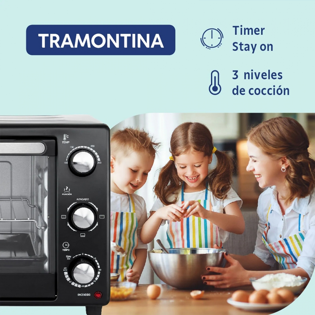 Imagen Horno Eléctrico Tramontina Glass Cook 40 Lts Negro