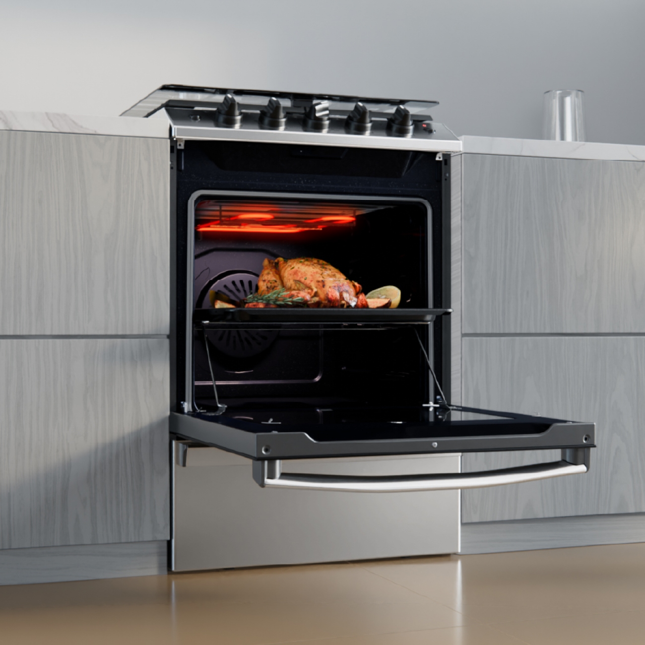 Imagen Cocina A Gas Drean Cd5617ai0 Acero Inoxidable 4 H Air Fryer