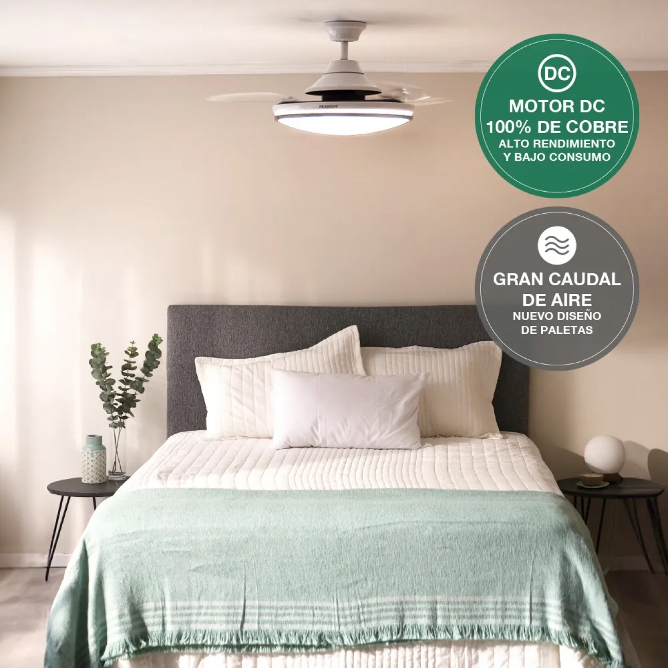 Imagen Ventilador De Techo Peabody Pe-vtrdc425s 72w Con Luz