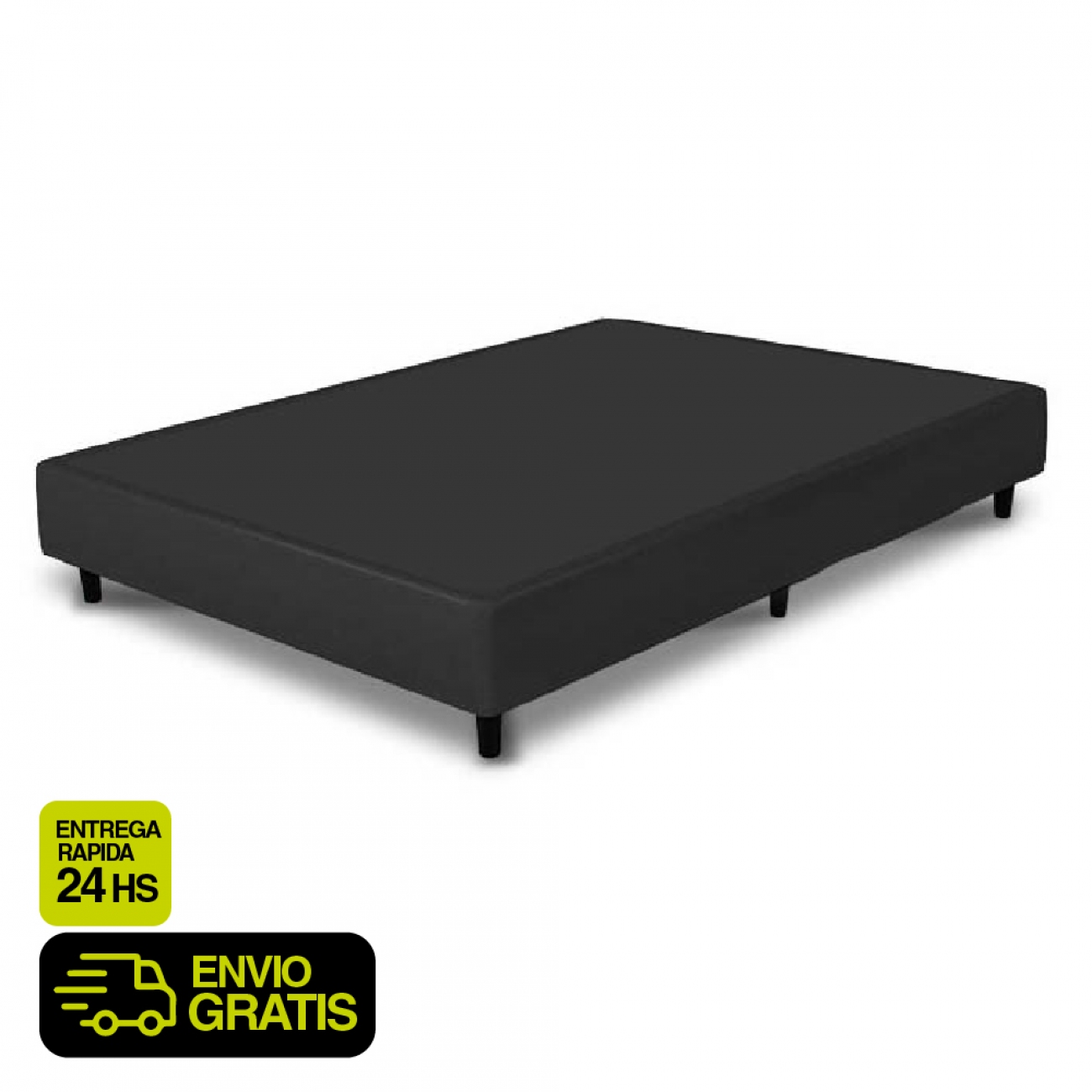 Imagen Box Base Sommier 2 Plazas 190x140 Ecocuero Negro